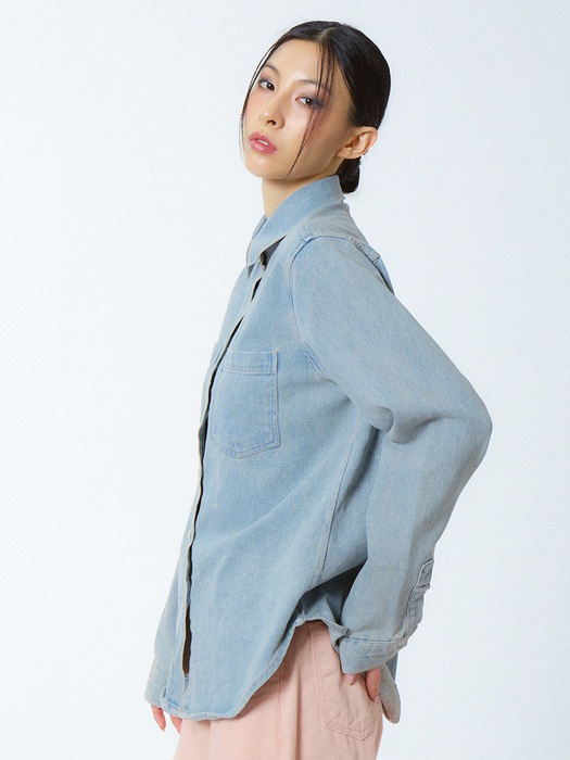 웨스턴 워싱 데님 셔츠 샌드 블루_Western Washed Denim Shirt Sand Blue