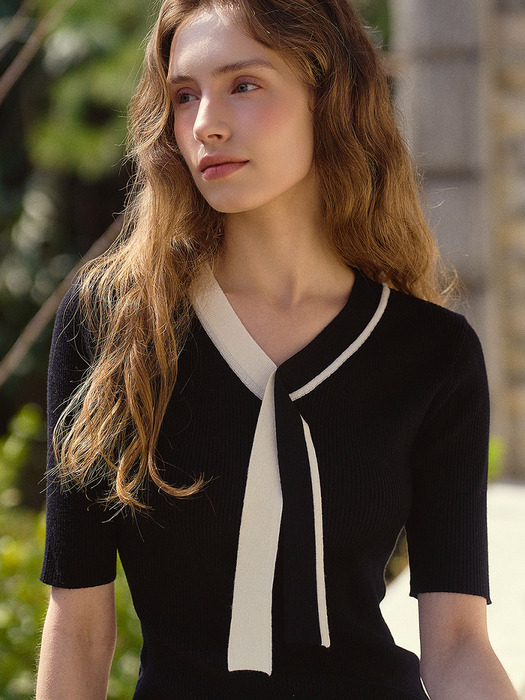 CLASSIC TWO-TONE V-NECK SLIM KNIT (2COLOR)