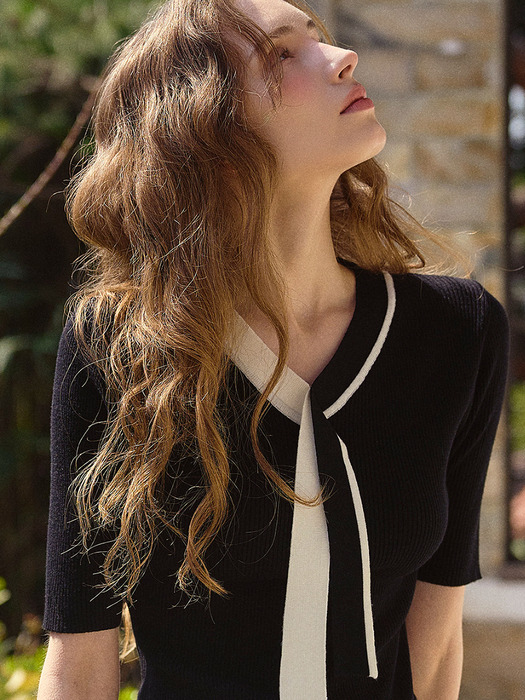 CLASSIC TWO-TONE V-NECK SLIM KNIT (3COLOR)