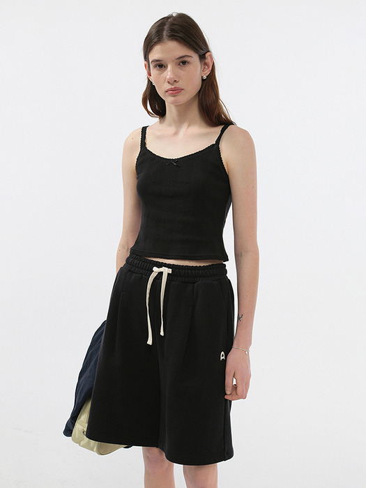 UNISEX LEATHER LOGO SWEAT SHORTS BLACK_UDPA5B121BK - Image 1