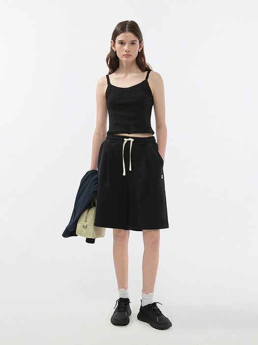 UNISEX LEATHER LOGO SWEAT SHORTS BLACK_UDPA5B121BK - Image 3