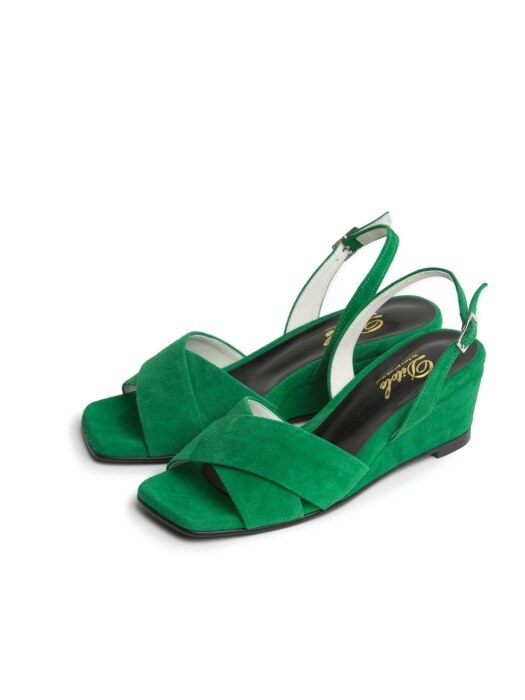 green x-strap wedge heel comfortable sandle 