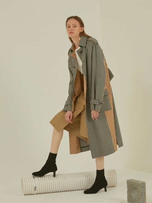 Bruxelle oversized check trench coat _ Gingham check