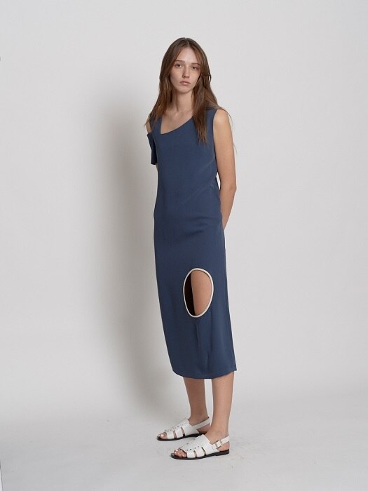 Unbalanced Sleeveless Dress(Light Navy Blue) 