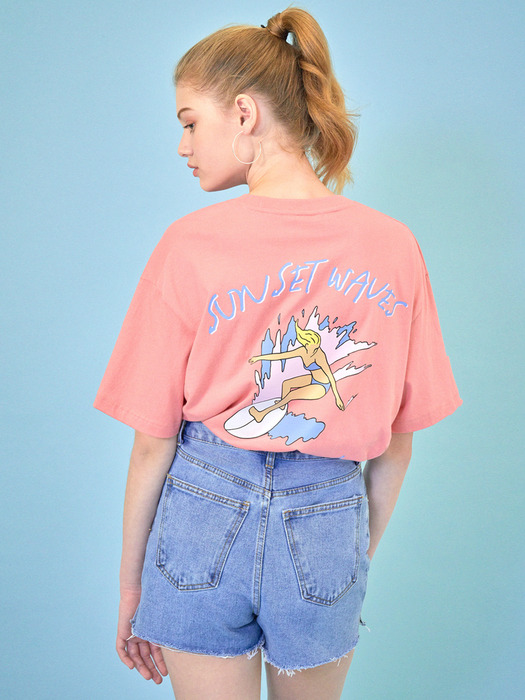 SUNSET WAVE T-SHIRT (CORAL PINK)