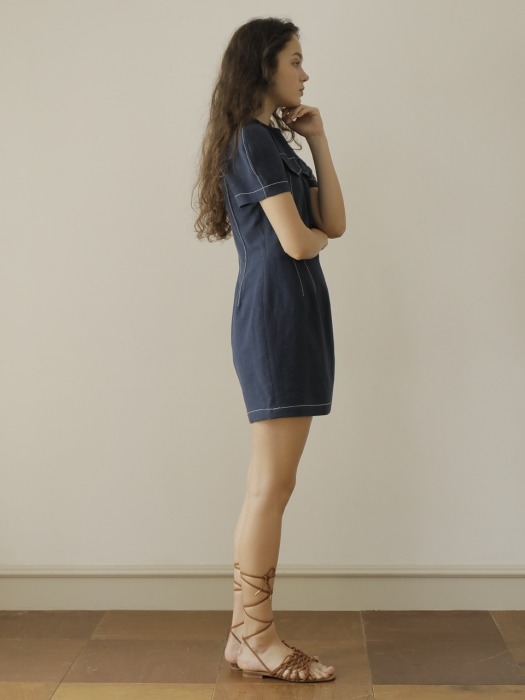 19SS LINEN MINI DRESS /NAVY