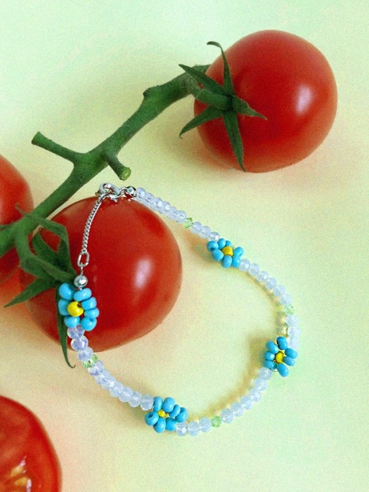 Flower Beads Anklet_Blue
