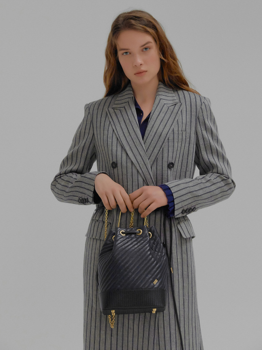 MADISON Detachable Collar Long Jacket with leather belt Grey