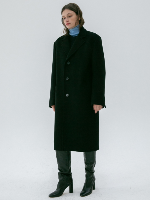 UNISEX SINGLE 3 BUTTON CASHEMERE COAT BLACK UDCO9F111BK