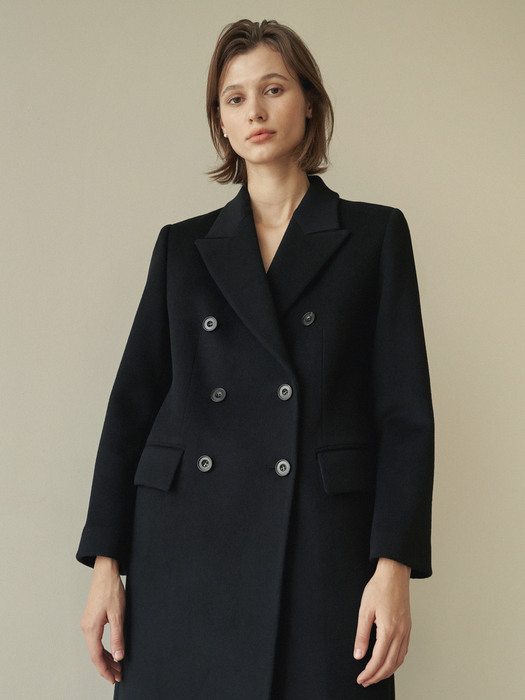 Double-breasted wool coat ( Black )