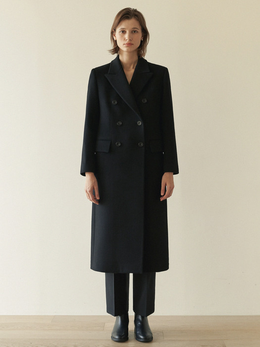 Double-breasted wool coat ( Black )
