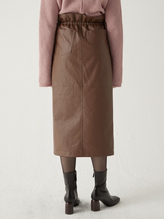 High waist leather skirt - Brown