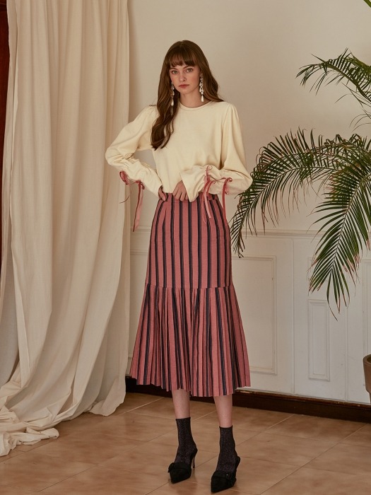 Stripe Pleats Skirt, Pink