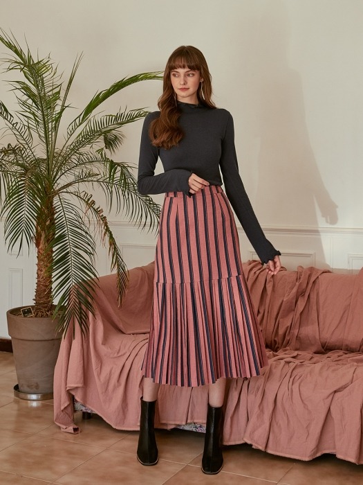 Stripe Pleats Skirt, Pink