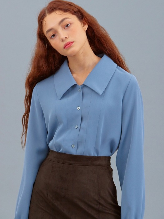 iuw517 big collar point blouse (skyblue)