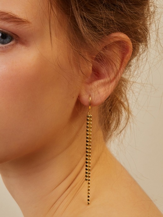 beeded two gold line `drop` hoop earrings