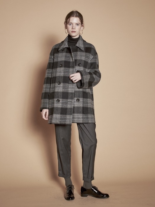 Check Half Wool Coat_Black