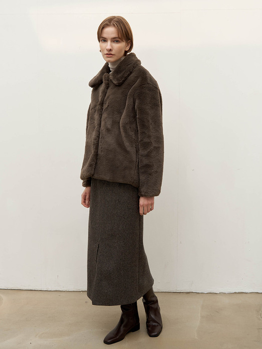 Eco fur jacket - khaki