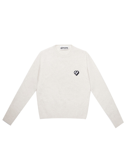 Oatmeal Embroidered Rainbow Heart Crew Neck wool-blend Sweater