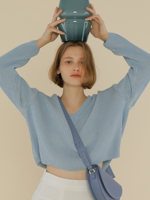 A TWO-TONE KNIT TOP_BLUE