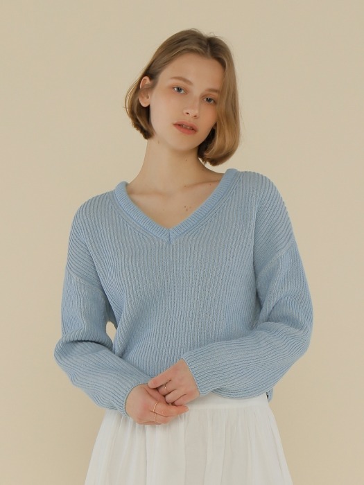 A TWO-TONE KNIT TOP_BLUE