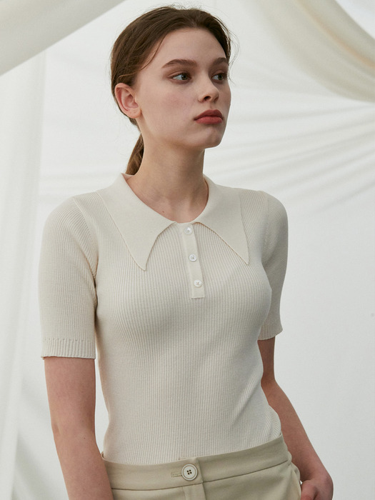 collar point knit top (ivory)