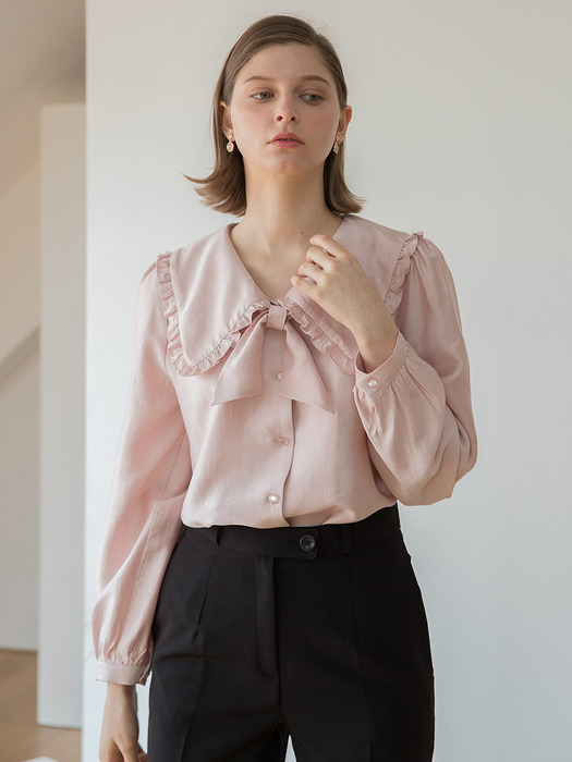 Sailor Frill Ribbon Blouse Pink