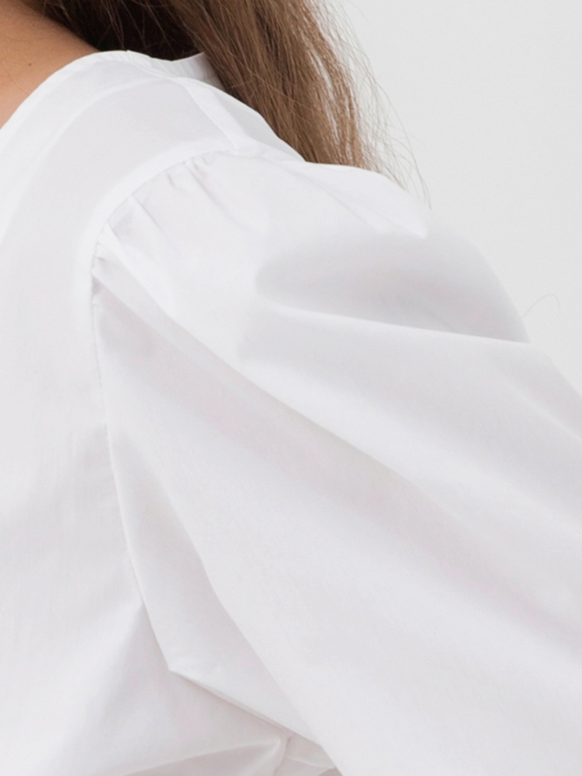 Square Neck Shirring Blouse - White