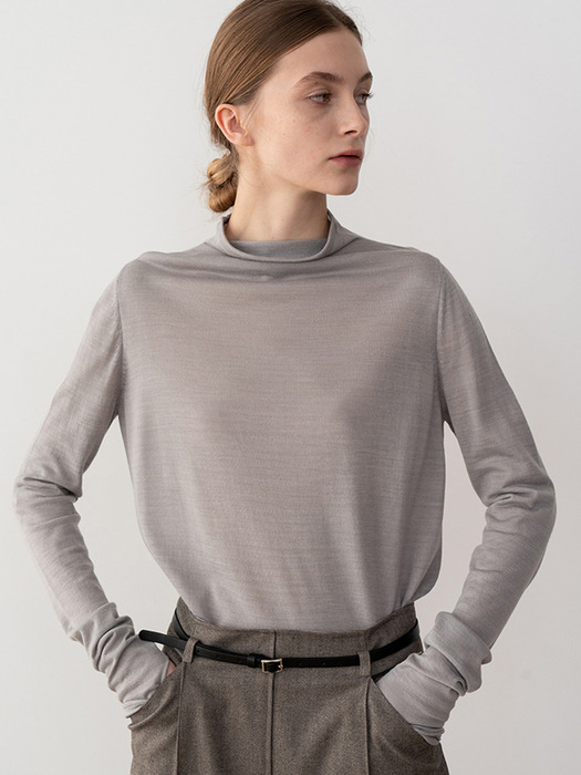FUNNEL-NECK KNIT TOP (GRAY)