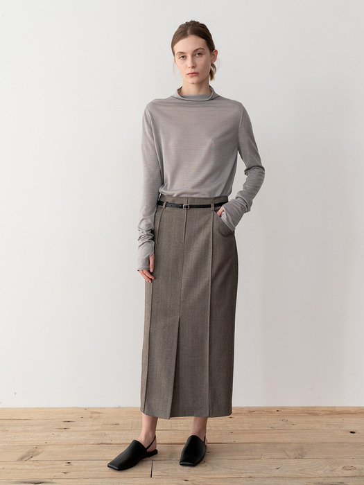 FUNNEL-NECK KNIT TOP (GRAY)