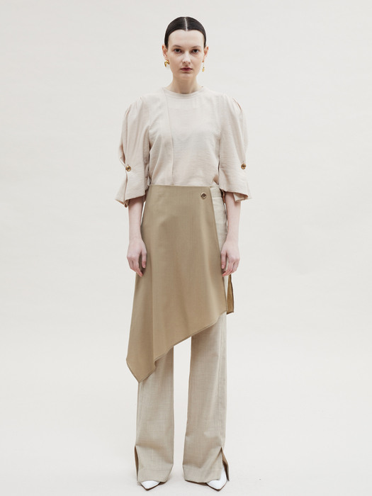 TINA FIFTY FIFTY LAYERED WOOL TROUSERS apa326w(MELANGE BEIGE)