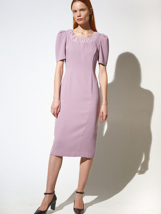 Scoop Neck Shirred Dress_Lavender