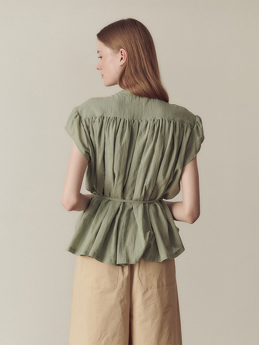 Shirring blouse_Light Olive