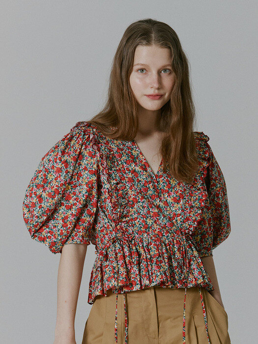 Rocha Lace Ruffled Blouse_Flower Red