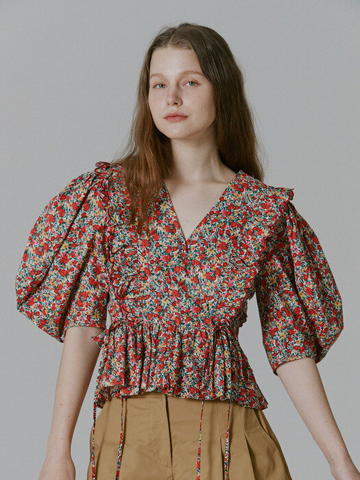 Rocha Lace Ruffled Blouse_Flower Red