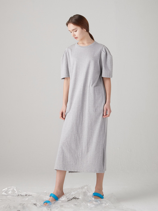 Curved short sleeve dress - Gray