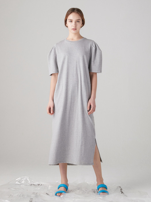 Curved short sleeve dress - Gray