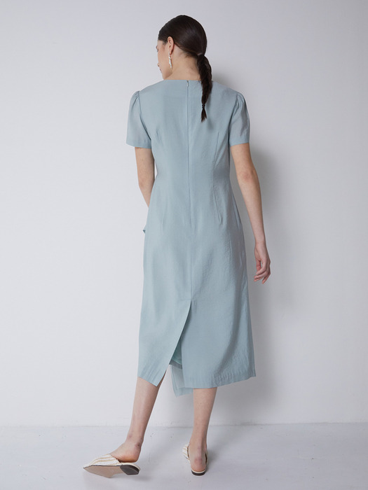 square neck wrap dress_sky