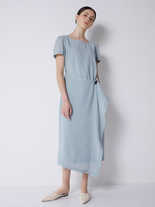 square neck wrap dress_sky