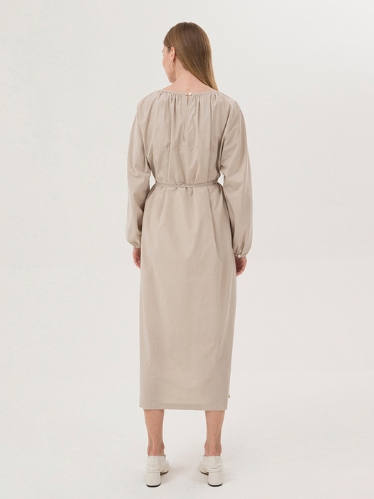 Balloon Shirring Dress - Sand Beige