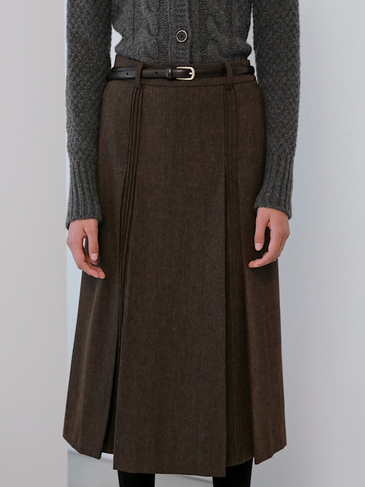 Jeanne Herringbone Skirt in Oak Brown