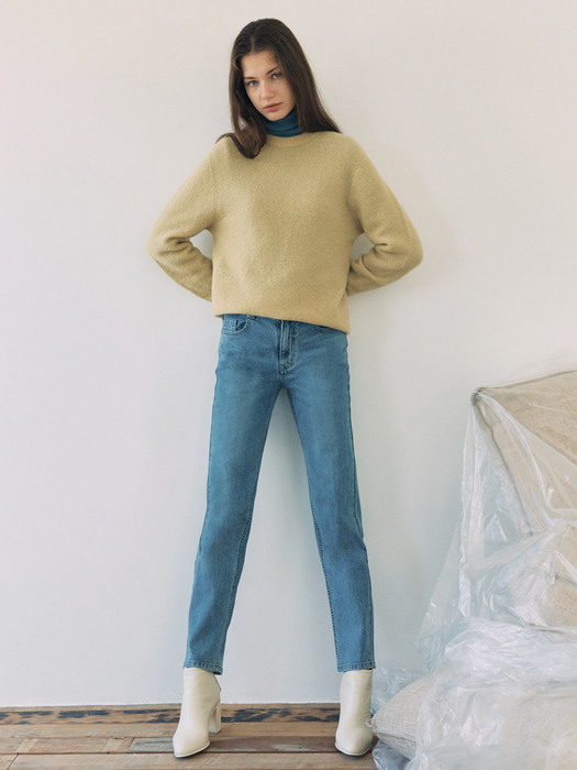 [FRONTROW x RePLAIN] Wholegarment Cashmere Blend Sweater + Mid-rise Straight Jeans_Blue SET