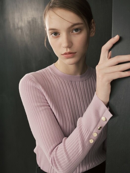 Slim fit gold button pullover - Light Violet