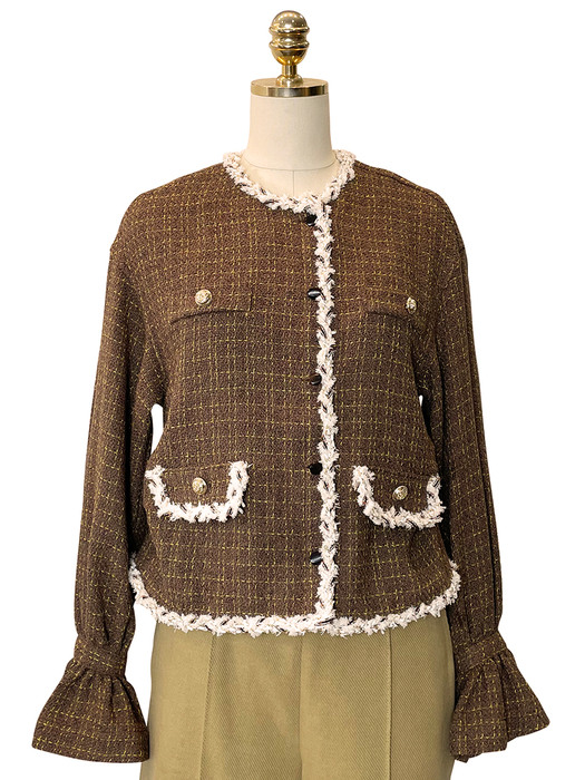 Brown Tweed Check Jacket Blouse