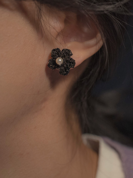 Little black flower with pearl earring