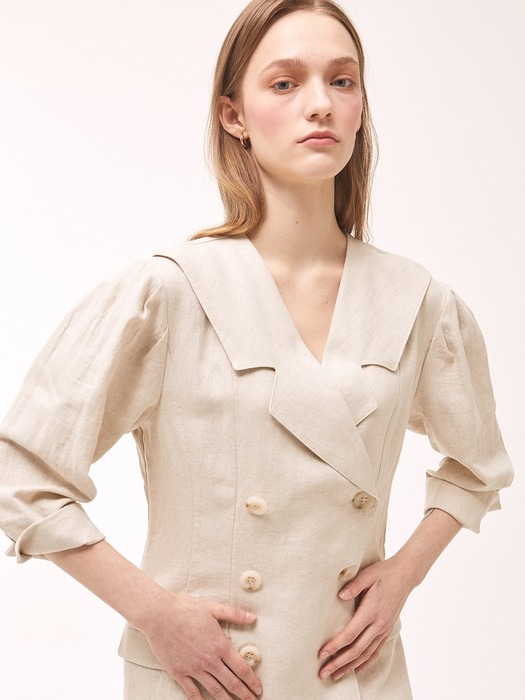 Linen Front Collar Jacket Dress - Beige