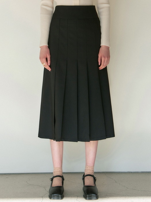 HIGHWAIST PLEATS SKIRT_BLACK