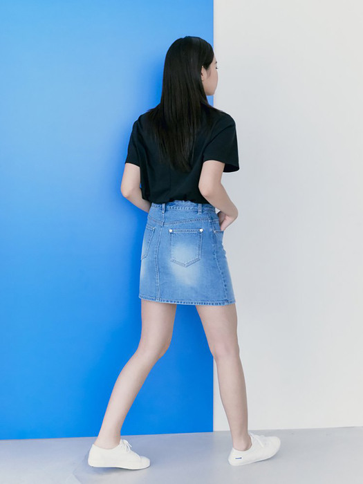 Unbalance Denim Mini Skirt  Blue (KE1227M51P)