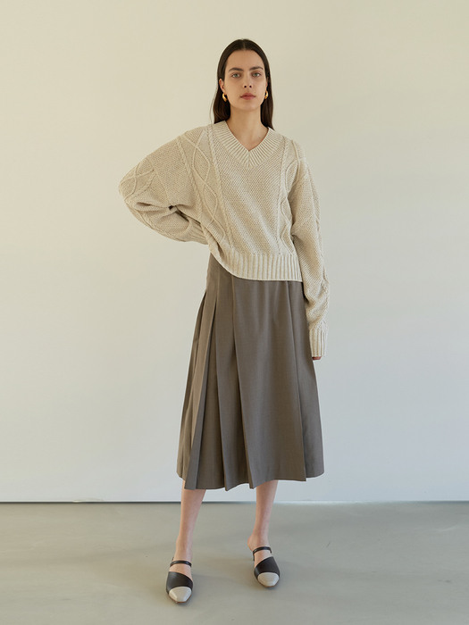 TOS WOOL BLENDED PLEATED SKIRT BROWN