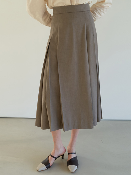 TOS WOOL BLENDED PLEATED SKIRT BROWN